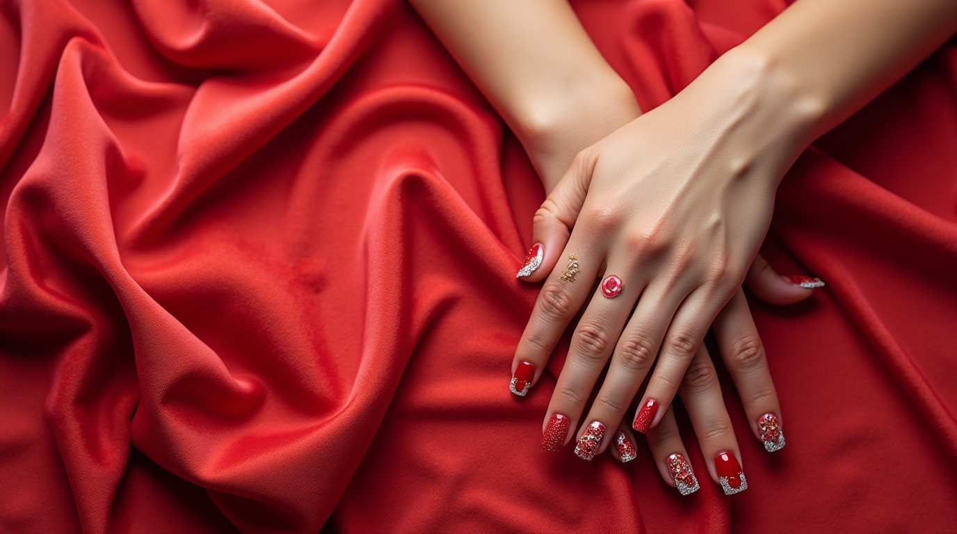 red and silver nails